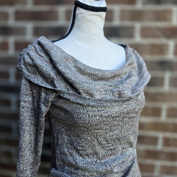 White House Black Market Metallic Off-Shoulder Sweater - Picture 2 of 8